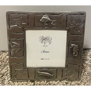 Sienna Ocean Theme Picture Frame Silver 3x3 Fish Seahorse Whale Dolphin Shrimp